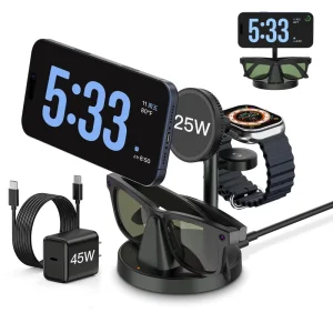New Design 3 in 1 AI Charging Stand Wireless Charging Station for Rayban Meta for iPhone for Apple Watch Smart Ai Glasses