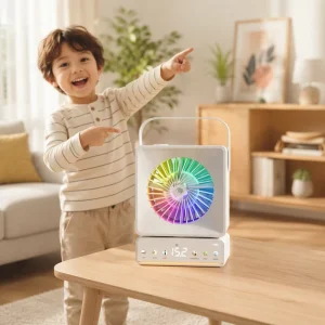 New Design Smart Rechargeable Mini Portable USB Desk Fan Mist Humidification RGB Ambient Lighting Timer Remote Low Noise Outdoor