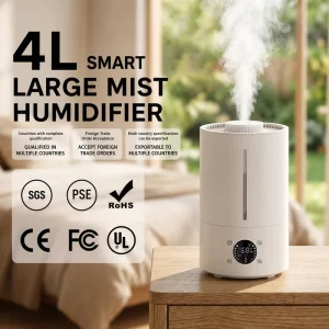 New Desktop Humidifier Smart Water Refill High Mist Output Top fill Design Ultrasonic Atomization 36dB Noise Timing Function for