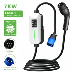 New Professional 32A 7kW Portable EV Charger Type 2 IEC 62196-2 IP66 Waterproof Charging Station Dual Temp Protection