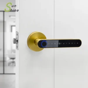 New Style Tuya Satin Brass Aluminum Alloy Fingerprint Password Smart Lock OEM ODM Wood Door Smart Handle Set Apartment