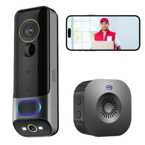 New Two Lens 2K HD Smart Wireless Motion Sensor Wifi Door Camera Bell Two Way Audio Camera 128G TF Card with Chime for Home