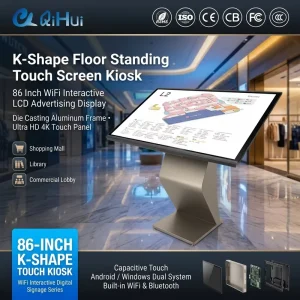 New design 86 Inch Smart Advertising Display Capacitive Touch Kiosk Android WiFi Retail Shopping Mall Solution Factory