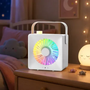 Newest Long Life Battery Handheld Desk Fan with Colorful Light USB Powered 5 Speed Touch Control Night Light Portable Smart Fan