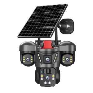 No Internet No Power Video Monitor Three-lens Solar-powered Smart Home Security Camera Remote Mobile Access Outdoor 4G-enabled