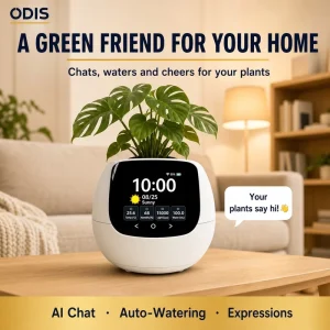 ODIS Smart Plant Care Monitor Factory Direct WiFi Plant Sensor 4 in 1 LCD Screen Water Level Light Humidity Temperature OEM