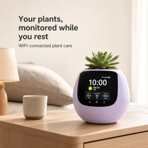 ODIS Smart Plant Monitor OEM ODM Factory WiFi 4 in 1 Plant Care Device LCD Display Temperature Humidity Light Water Level