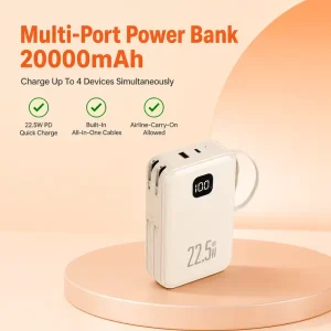 ODM/ODM 20000mAh Power Bank 22.5W Fast Charge, Built-in Cables & AC Plug, Customizable Logo for Business Gifts B2B