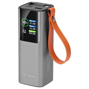 OEM 20000mAh 100W PD Aluminum Power Bank Built in Retractable 65W Cable Outdoor LED TFT Display Lanyard Laptop Fast Charging