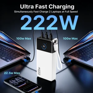 OEM 222W 25000mAh Portable Power Bank Fast Charger with Smart TFT Screen Display Type C PD Powerbank