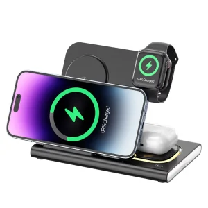 OEM 3-in-1 Magnetic Wireless Charging Station, Fast PD Standard, Compatible with iPhone and Various Devices Including Smartphones and Watches