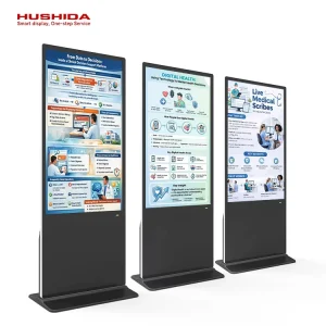 OEM 32″-65″ Floor Standing Vertical Interactive FHD Resolution Digital Signage Totem LCD Touch Screen Built-In Display