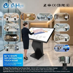 OEM 86 Inch Interactive Touch Kiosk Floor Standing Digital Signage Display WiFi Android Commercial Advertising Screen