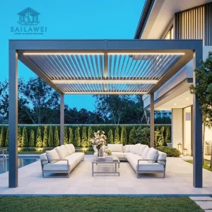 OEM Custom Made 3x3m Aluminum Pergola Louvered Roof Motorized Waterproof Powder Coated Modern Garden Pavilion Small Living