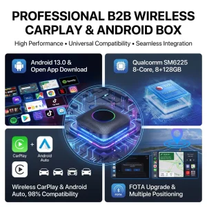 OEM Custom Wireless CarPlay AI Box Android 13.0 Qualcomm 8 Core 8+128G 4G SIM GPS Ambient Light Smart Car Video Box