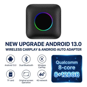 OEM Custom Wireless CarPlay Android Auto AI Box Android 13 Qualcomm 6125 8+128GB 4G LTE Ambient Light Smart Car Video Box