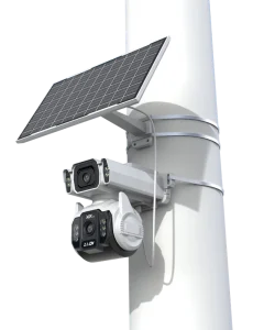 OEM Dual Lens 4G LTE AOV Outdoor Security Camera Human Tracking Detection Color Night Vision 4MP IP66 Two Way Audio Built in