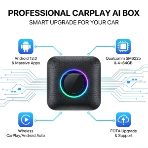 OEM Factory Android 13.0 CarPlay AI Box Qualcomm SM6225 8 Core 4G LTE Wireless CarPlay Android Auto Adapter RGB Ambient Light