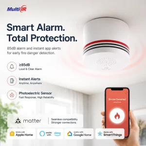 OEM Matter Smoke Detector Smart Fire Alarm Manufacturer Photoelectric Smoke Sensor with Apple Home Alexa Google Home Support