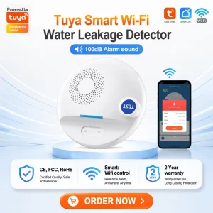 OEM/ODM 100dB High Alarm Tuya WiFi Water Leak Sensor Support Dripping & Ground Water Detection Home Security PST-SW107W