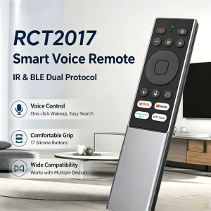 OEM ODM 17 Keys IR BLE Voice Remote Control for STB Dual Protocol 2AAA Battery Customized Factory