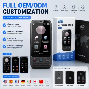 OEM ODM AI Translator Device Private Label Smart Language Translator Custom Logo Packaging UI 142 Languages Translation