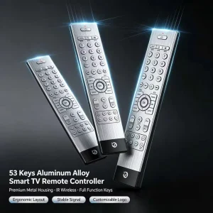 OEM ODM Custom 53 Keys Remote Controller With Aluminum Alloy Shell for Smart Android TV TV Box JCXK Source Factory
