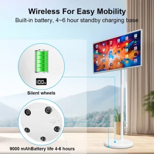 OEM ODM Customizable 32 Inch Smart Mobile TV Wheels Android 12 5G WiFi Rolling Stand IPS Panel 60Hz Movable Smart Screen