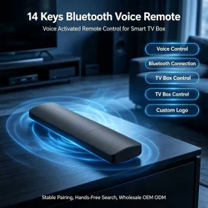 OEM ODM Customized JCXK 14 Keys Voice Activated Wireless Remote Control for Android TV Set Top Box