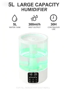 OEM ODM Electric White 5L Ultrasonic Humidifier Humidistat Aromatherapy Color Changing Night Light Quiet Household