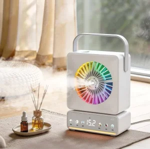 OEM ODM Mini Air Conditioner Cooling Mist Spray Cooler Music Fan Portable Outdoor with RGB Ambient Light & Bluetooth Speaker