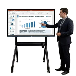 OEM ODM Mobile Smart Board With Swivel Wheels for Office Lcd Screen Rich Interface HDMI USB POE High Definition 4K 2K IWB