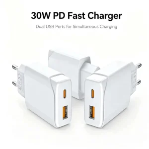 OEM ODM PD30W Fast Charging Ultra Thin USB A Type C Wall Charger Portable Power Adapter for iPhone Samsung with EU Plug
