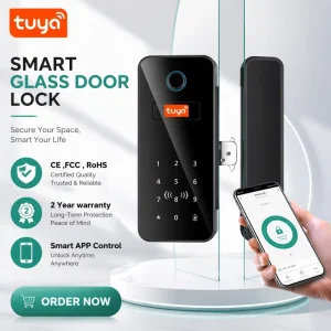 OEM ODM Tuya Smart BLE Office Glass Door Lock Fingerprint Password Digital Lock with Cloud CE FCC RoHS PST GL B12