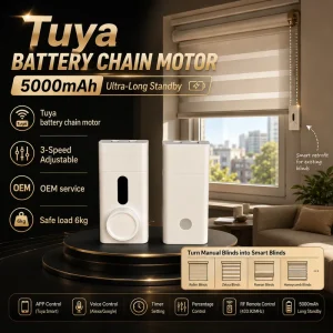 OEM Smart 5000mAh Battery Powered 3-Speed Adjustable Alexa Control Automatic Home Smart Curtain Roller Blinds Chain Motor