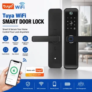 OEM Tuya WiFi Smart Door Lock Fingerprint Password Card Key APP Remote Unlock Smart Electronic Lock With Visual Doorbell