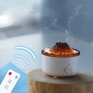 OEM Unique Volcano Aroma Diffuser Ultrasonic Humidifier Jellyfish Smoke Ring Mist Red Blue Flame Light Essential Oil Diffuser