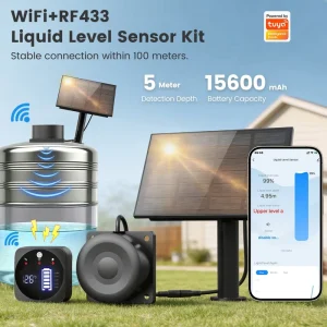 OEM WiFi Solar Powered Water Tank Level Monitor Smart Ultrasonic Water Level Sensor with APP Remote Monitoring