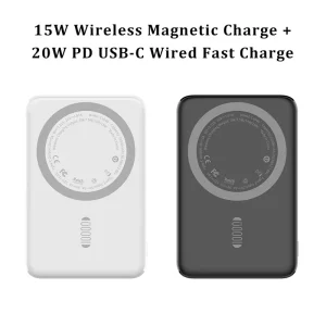 OEM Ultra-Thin LED Display Power Bank with Dual-Device Fast Charging, Custom Logo, PD 20W, 15W Wireless Output, Magnetic, 10000mAh