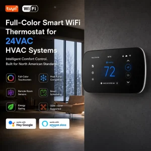 OWON Smart Thermostat WiFi 24V Heat Pump Furnace Conventional System Full-color Touchscreen for USA Market HVAC Heating Cooling