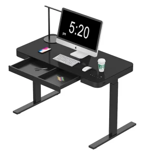 Office Ergonomic Smart Motor Table Glass Top Height Adjustable Computer Electric Standup Desk Sit Stand up Desk Wireless Charge