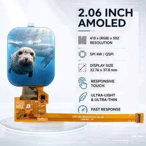 Original 2.06 Inch 410×502 AMOLED Display Module SPI QSPI Interface for Smartwatch Wearable Device Touch Screen Grade AAA