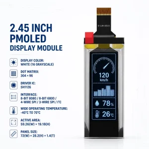 Original 2.45 Inch 304×96 White 16 Grayscale SH1126 SPI I2C Parallel for Smart Audio Premium PMOLED Display Module Grade AAA