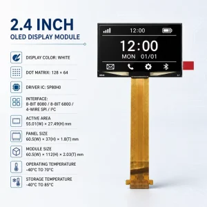 Original Grade AAA 2.4 Inch 128×64 White OLED Display Module SPI I2C for Industrial Smart Device Replacement Screen SP80H0