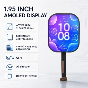 Original High Resolution 1.95″ 1.952 Inch MIPI Interface Screen for Smartwatch Wearable Device Premium AMOLED Display Module