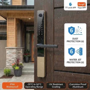 Outdoor Door Lock with WiFi Biometric Fingerprint Cloud Keyless Entry with Handle for Home Office