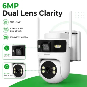 Outdoor Dual Lens Security Camera 6MP HD PIR + Human Detection Motion Detection Alarm Push Wifi Camera
