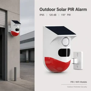 Outdoor PIR Motion Sensor Alarm Siren Solar Powered IP65 120dB Optional Tuya WiFi for Perimeter Security Projects