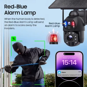 Outdoor Security Camera 10W Solar IP66 CMOS 6MP Zoom 20x Two Way Audio Pan Tilt Floodlight Alarm Motion Detection Cloud