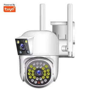 Outdoor Security Camera Dual-Lens 360° Panoramic PTZ with Two-Way Audio IP66 Weatherproof for Yard Villa